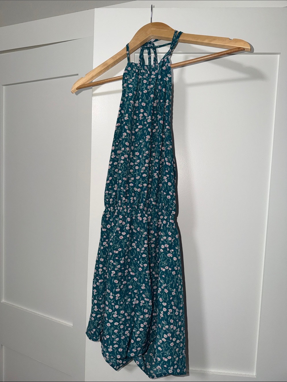Sleeveless Teal Floral Halter Romper